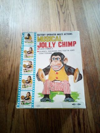 Vintage Musical Jolly Chimp Monkey Toy With Cymbals (green Tag)