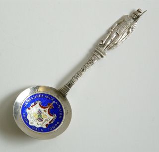 Antique Sterling Silver King Kamehameha Souvenir Spoon Honolulu Hawaii Enameled 2