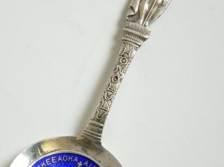 Antique Sterling Silver King Kamehameha Souvenir Spoon Honolulu Hawaii Enameled 6