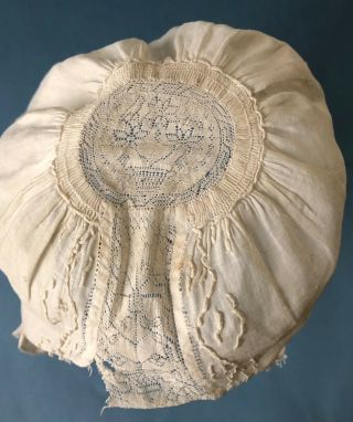 Rare - Antique Hollie Point Needle Lace Baby Bonnet Collector