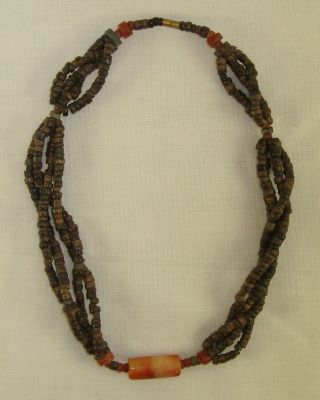 Pre - Columbian Clay & Stone Beaded Necklace 16 " Long