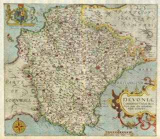 1607 - Rare 1st Edition Antique Map Devon By Saxton Kip/hole