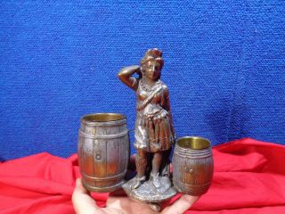 Antique Metal Native American Indian Ashtray Match Holder Cigar Store Indian