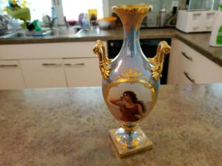 Antique Handled Mantle Vase Lady Portrait Beehive Mark Echo Germany 12 "