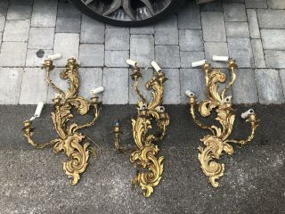 3 Stunning Ormolu Bronze 5 Branch Wall Lights Pair Sconce Scrolling Leaf Rococo