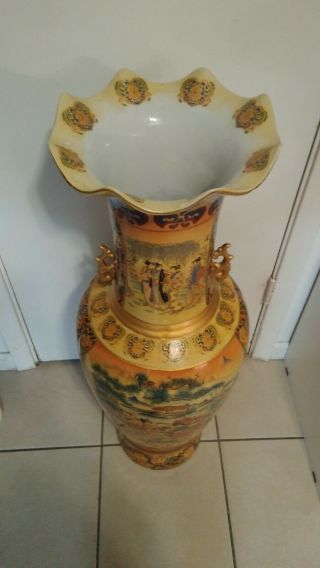 RARE Vintage Very Large 3FT Tall Chinese Full Scene Porcelain Vase 10