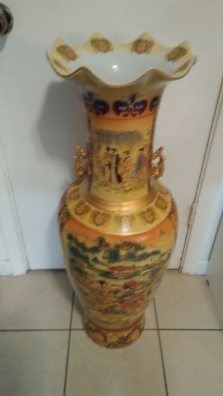 RARE Vintage Very Large 3FT Tall Chinese Full Scene Porcelain Vase 11