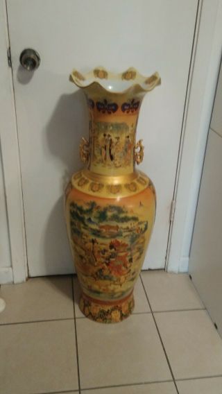 RARE Vintage Very Large 3FT Tall Chinese Full Scene Porcelain Vase 12