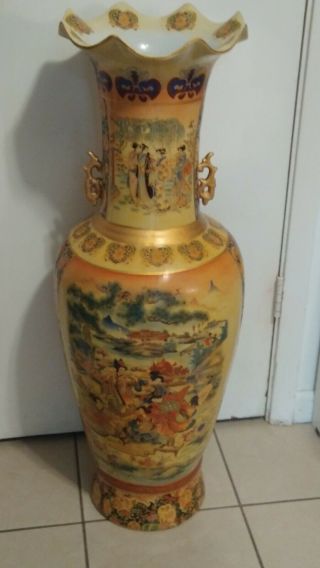Rare Vintage Very Large 3ft Tall Chinese Full Scene Porcelain Vase
