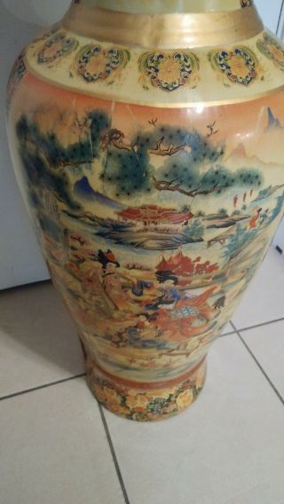 RARE Vintage Very Large 3FT Tall Chinese Full Scene Porcelain Vase 8
