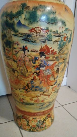 RARE Vintage Very Large 3FT Tall Chinese Full Scene Porcelain Vase 9