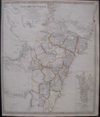 1844 Map South Wales Eastern Australia Sydney Inset Outline Colour