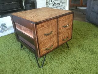 4 Draw Wood Filing Cabinet Draws C1930s Upcycled Coffee Table Hairpin Legs
