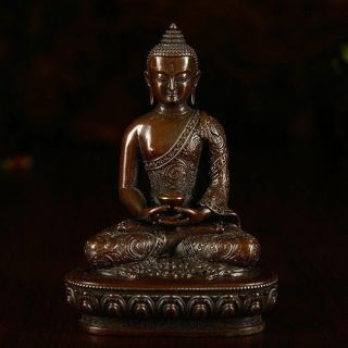 3 " Antique Tibetan Buddhist Copper Bronze Hand Carved Amitabha Statue
