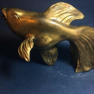 Vintage Heavy Brass Bronze Koi Fish Water Fountain for Pond or Pool 7 lbs 3 oz 3