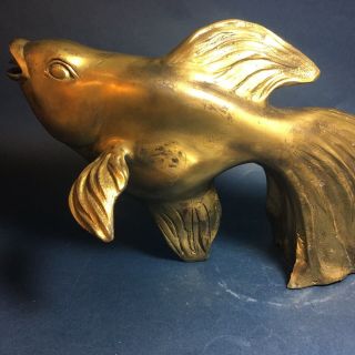 Vintage Heavy Brass Bronze Koi Fish Water Fountain for Pond or Pool 7 lbs 3 oz 9