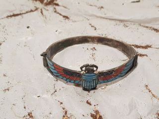Rare Antique Ancient Egyptian Silver Bracelet Scarab Good Luck 1830 - 1750bc