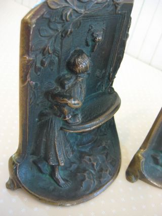 Vintage Solid Bronze Art Deco Bookends,  Fugural Girl At The Well Statue,  5 1/4 