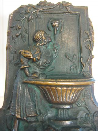 Vintage Solid Bronze Art Deco Bookends,  Fugural Girl At The Well Statue,  5 1/4 