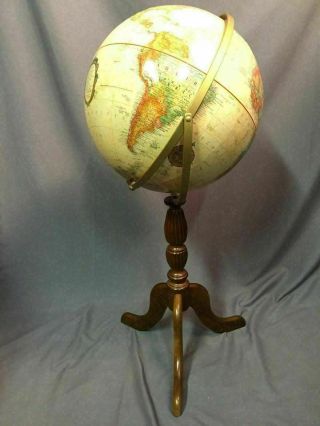 Replogle World Classic 16 In Globe Vintage Wood Floor Model Stand Made In Usa