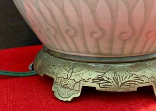 Antique Chinese Celadon Porcelain Vase Lamp Signed 4
