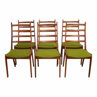 Six Mid Century/danish Modern Teak Ladder Back Dining Chairs Kai Kristiansen