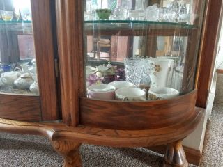 Pair 2 Oak Bow Front Glass Victorian Style Claw Foot China Display Cabinet Curio 4