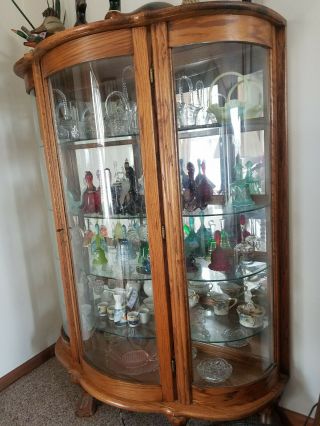 Pair 2 Oak Bow Front Glass Victorian Style Claw Foot China Display Cabinet Curio 8