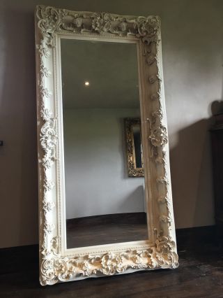 Large Antique White Cream Shabby Chic French Leaner Dress Floor Wall Mirror 6ft