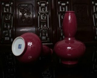 Pair Old Rare Red Glaze Chinese Porcelain Vase Qianlong MK 3