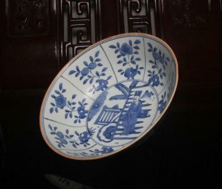 Old Rare Large Blue And White Chinese Porcelain Bowl Wanli Mk 9”