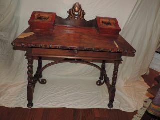Spanish Revival Desk With Leather Top,  Twisted Oak Legs And Wrought Iron.