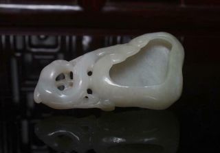 Old Chinese White Nephrite Hetian Jade Phoenix Brush Washer Statue