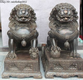 30 " Big Chinese Bronze Fengshui Lion Fu Foo Dog Guardian Beast Statue Pair