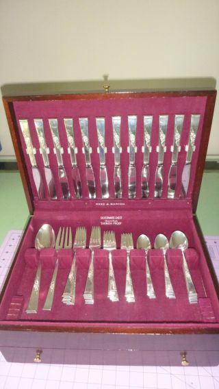 Reed & Barton ' Classic Rose ' pattern sterling silver flatware in orig wood case 2