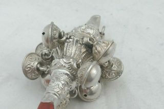 RARE VICTORIAN HM STERLING SILVER CORAL BABY RATTLE 9 BELLS 1899 10