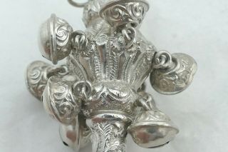 RARE VICTORIAN HM STERLING SILVER CORAL BABY RATTLE 9 BELLS 1899 12