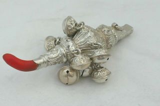 RARE VICTORIAN HM STERLING SILVER CORAL BABY RATTLE 9 BELLS 1899 2