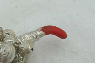 RARE VICTORIAN HM STERLING SILVER CORAL BABY RATTLE 9 BELLS 1899 4