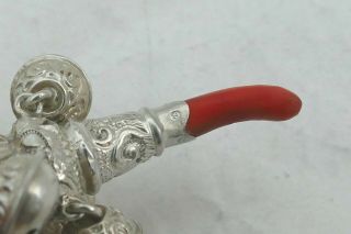 RARE VICTORIAN HM STERLING SILVER CORAL BABY RATTLE 9 BELLS 1899 5