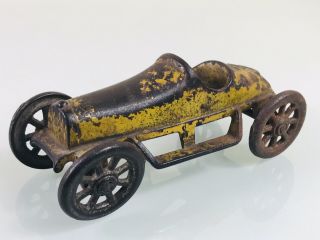 Dent Cast Iron Racer Toy Car,  Number 3,  Yellow Paint,  Rare,  5.  25 "
