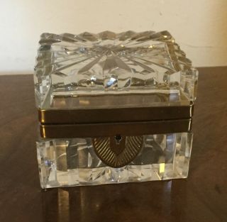 Antique French Hinged Cut Crystal Glass Table Or Desk Box Empire Taste Casket