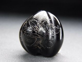 SIGNED OJIME Bead NETSUKE,  Poetry Carving 19thC Japanese Meiji Antique for Inro 7