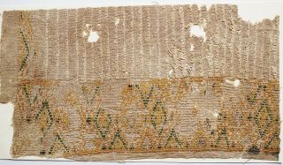 9 - 10c Antique Textile Fragment - Dyeing And Weaving,  Diamond Pattern,  Stripe