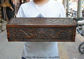 20 " Old Chinese Huanghuali Wood Carved Dragon Totem Storage Box Treasure Chest