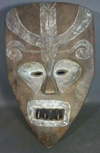 Lg Vintage African Mask Sharp Teeth Devil Face Old Wood Carved Tribal Art Statue