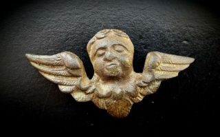 15th Century Bronze Sleeping Putto Cupid/angel Mask With Wings Applique