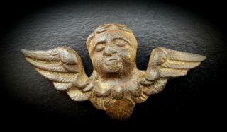 15th CENTURY BRONZE SLEEPING PUTTO CUPID/ANGEL MASK WITH WINGS APPLIQUE 6