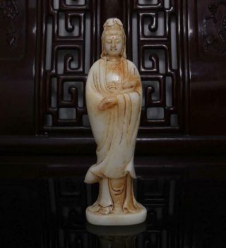 Old Fine Chinese Carved Jade Statue Guanyin Buddha H13.  78”