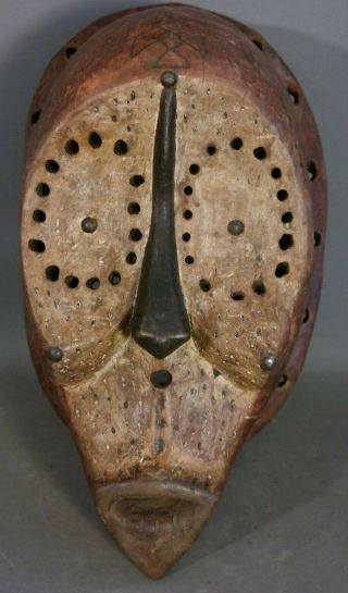 Lg Vintage Scary African Mask Old Luba Tribe Old Wood Carved Tribal Art Statue